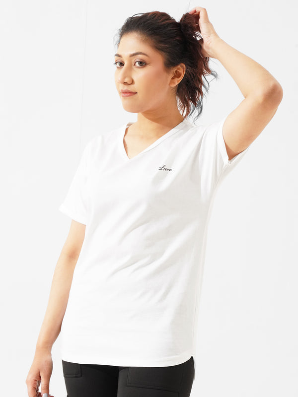 Cover Long Loose Fit V-Neck Top in White